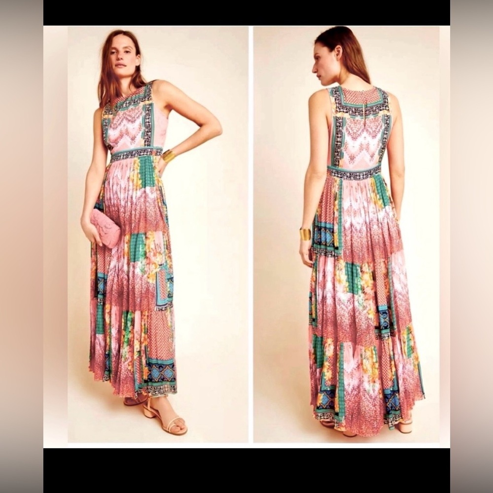 Anthropologie Bhanuni by Jyoti Alessandra Maxi Dress Embellished Pink Red Size 4